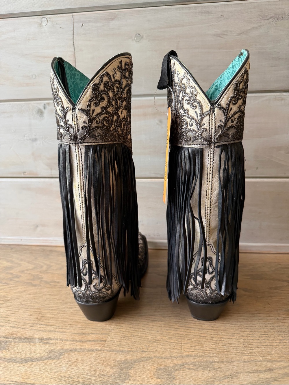 Corral Women's 6.5 Glitter Black Fringe Western Boots Snip Toe NEW Cowgirl - Picture 7 of 13